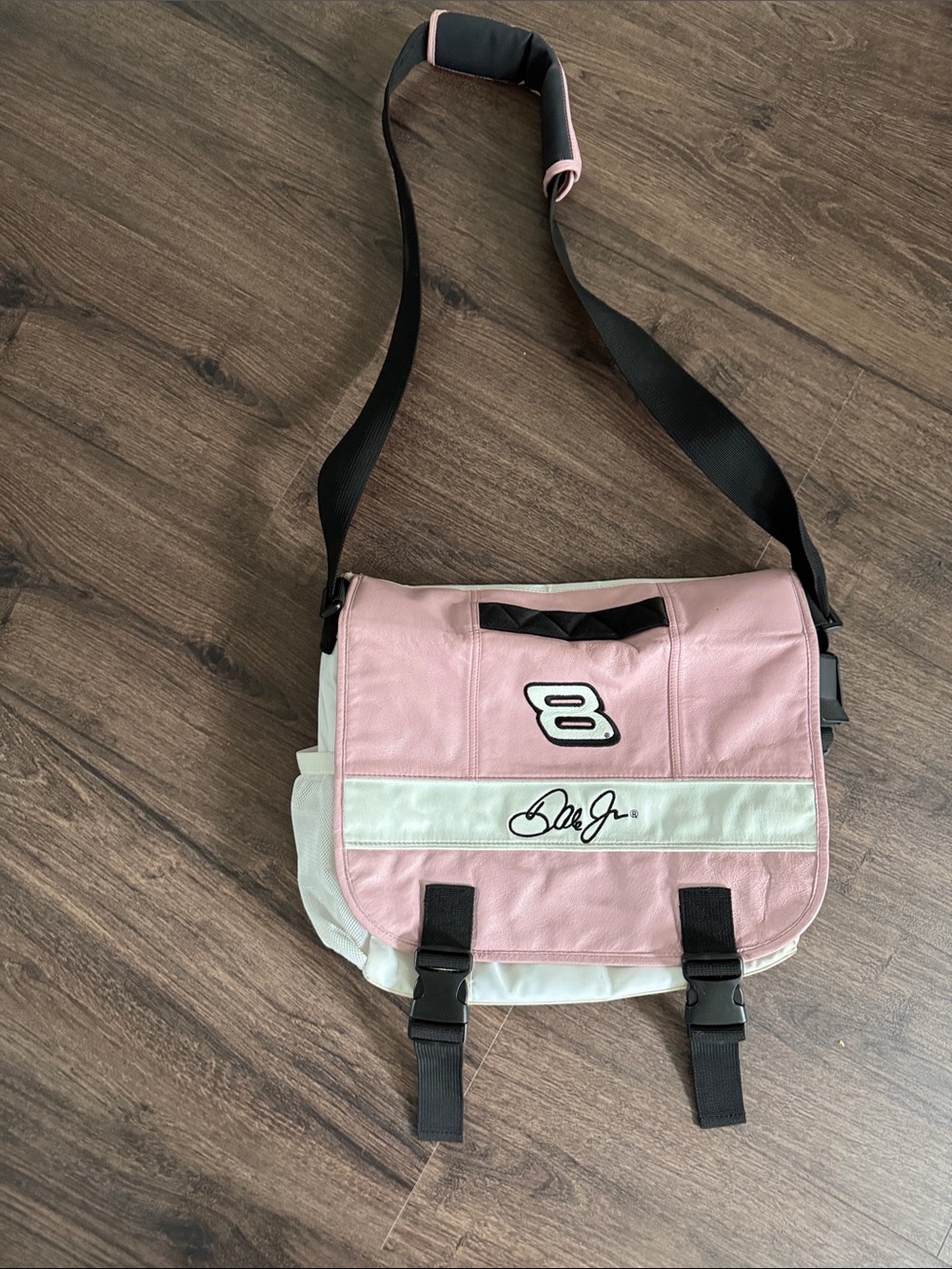 Pink and White Dale Jr Messenger Bag with Signature Logo